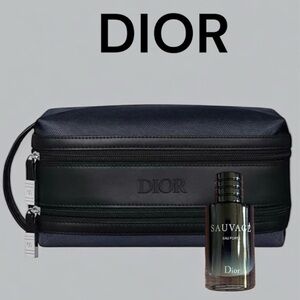 DIOR MEN'S BLUE & BLACK DOUBLE ZIP COSMETIC
TROUSSE POUCH TOILETRY
BAG SAUVAGE